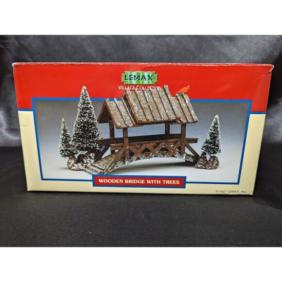 Lemax Wooden Bridge With Trees, Christmas Village Carole Towne Collection w/Box - Picture 2 of 14